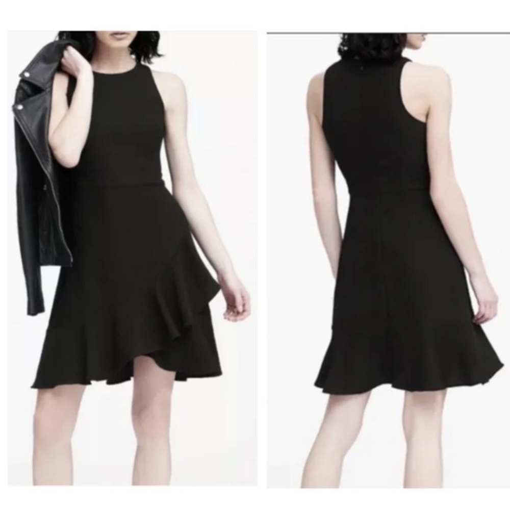 NWT Banana Republic black sleeveless faux wrap ruffle dress JJ25